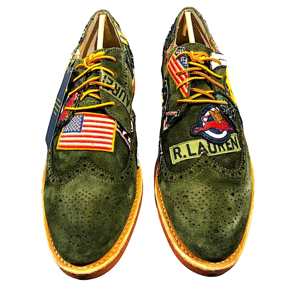 🪖POLO RALPH LAUREN Rhett Suede Leather Wingtip Patchwork Shoe - Picture 3 of 4